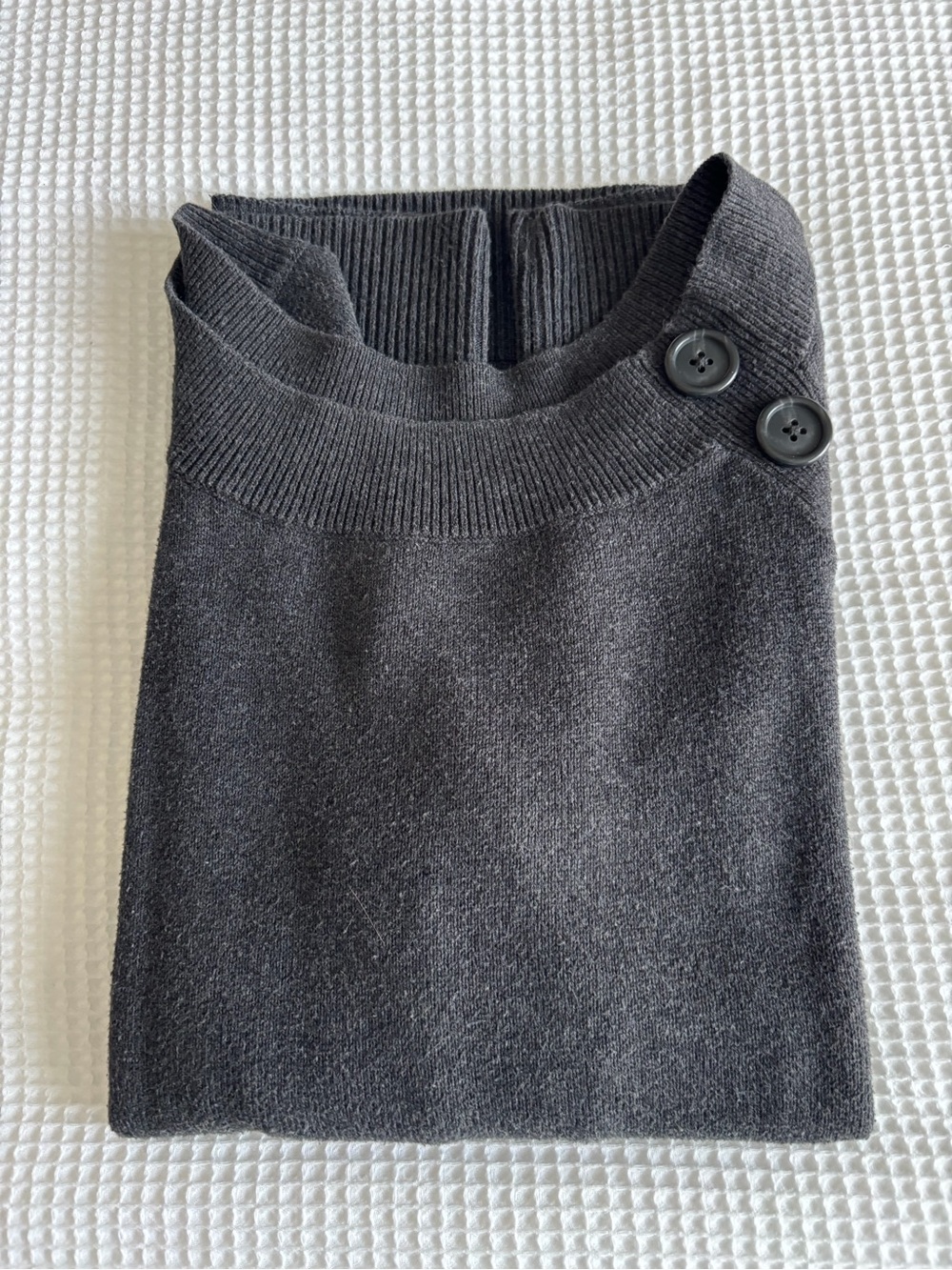 LOFT Black Crewneck Sweater with Shoulder Buttons